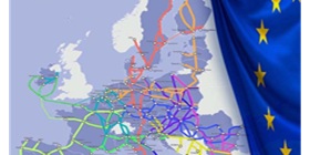 Transeuropska prometna mreža (TEN-T) na karti i zastava Europe